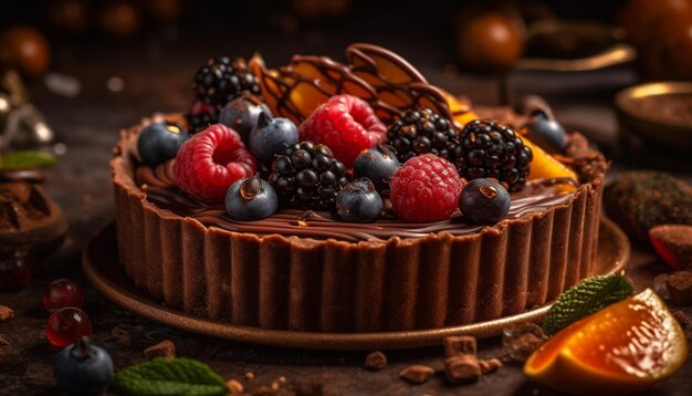 Cheesecake de frutas silvestres indulgente com coberturas de frutas frescas geradas por IA