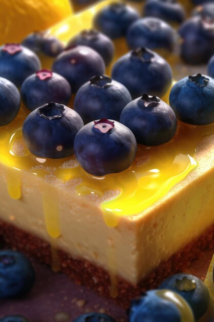 Cheesecake de mirtilo e limão amarelo criado com tecnologia Generative AI