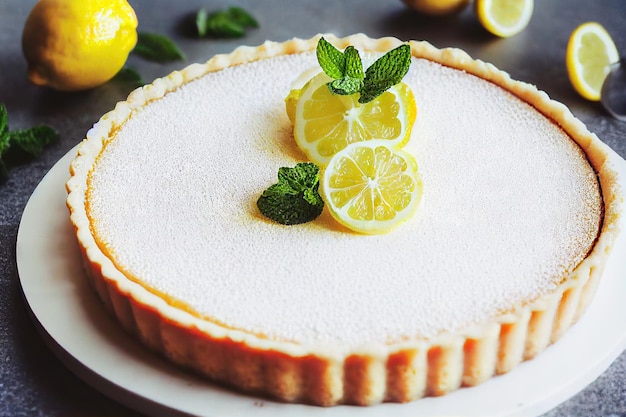 Cheesecake de torta de bolo de limão com frutas cítricas na tigela no café da manhã