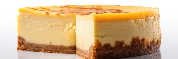 Cheesecake em pé sobre fundo branco amplo panorâmico generativo AI