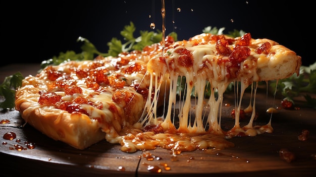 Cheesy Delight Fatia de Pizza com Queijo Caindo Irresistivelmente Delicioso