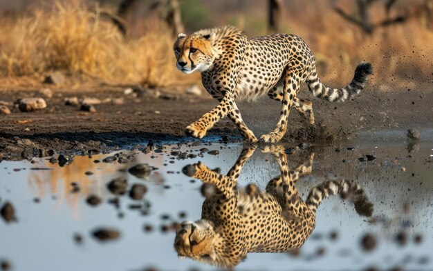 Cheetah ao longo do lago