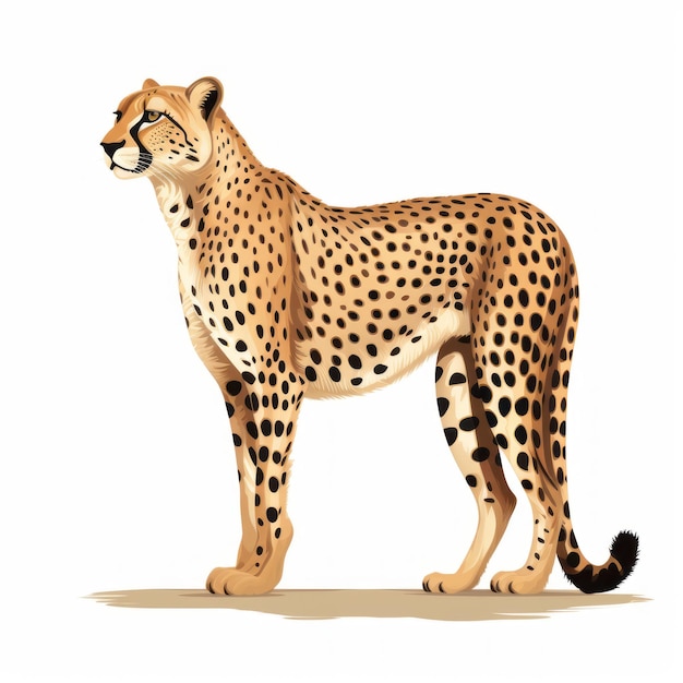 Cheetah capricho Uma vista lateral lúdica de desenho animado em uma tela em branco