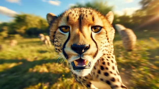 Cheetah correndo pela savana africana com graciosa velocidade