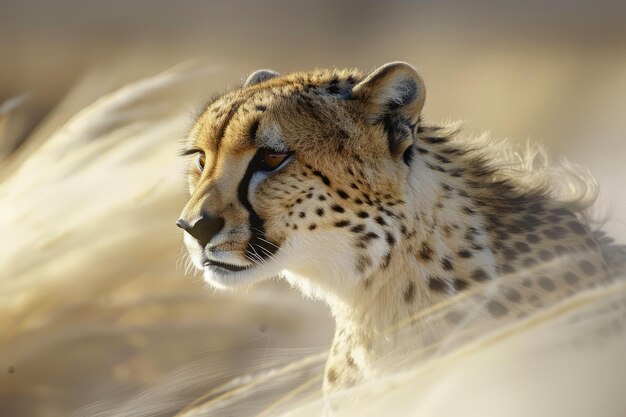 Cheetah elegante de cerca en el hábitat natural en la hora dorada con fondo suave