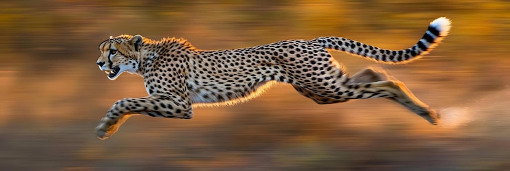 Foto cheetah elegante correndo em velocidade máxima