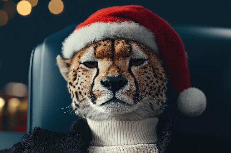 Foto cheetah elegante em trajes de moda festiva