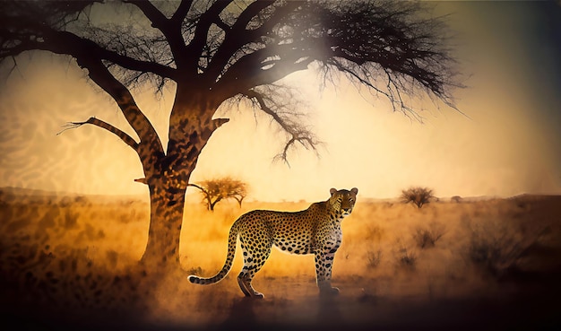 Cheetah in der Savanne Das Konzept des Schutzes der Wildtiere und des grünen Planeten nach verarbeiteten KI-generierten Bildern
