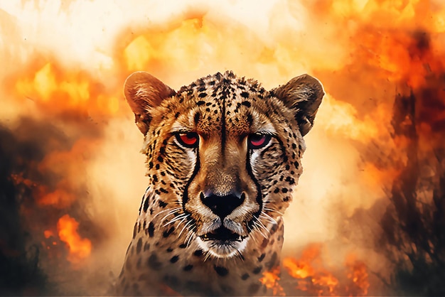 Cheetah en la sabana El concepto de proteger la vida silvestre y el planeta verde después de procesar la imagen generada por la IA