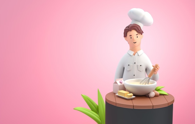 Chef batendo ilustração 3D de comida