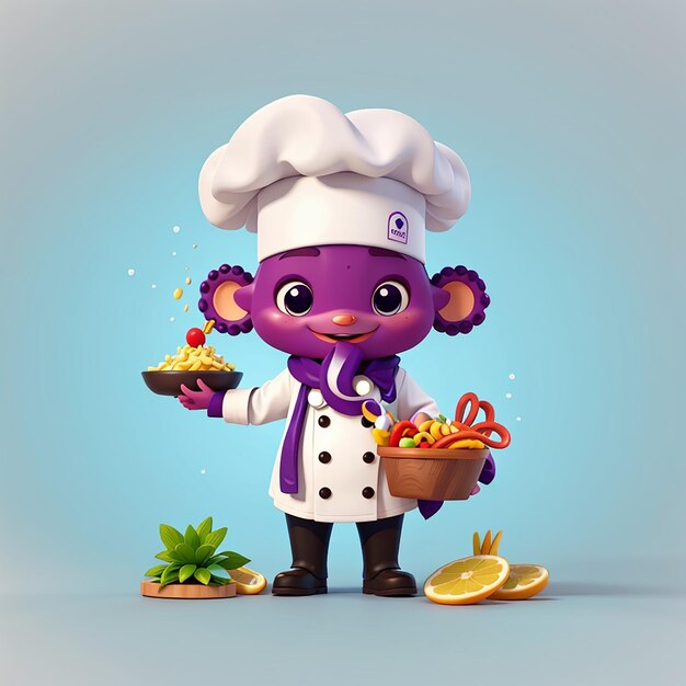 Chef bonito polvo servindo comida ícone de vetor ilustração ícone de comida animal conceito de prêmio isolado