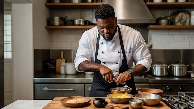un chef en una cocina con un cuchillo en la mano