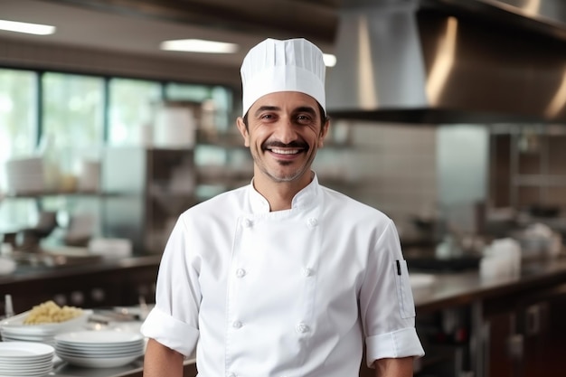 un chef en la cocina sonriendo a la cámara