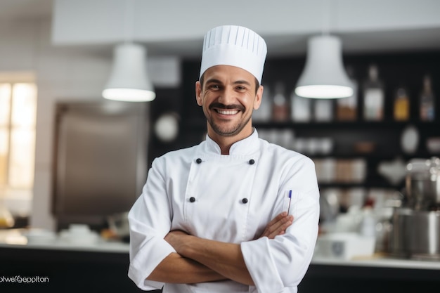 un chef en la cocina sonriendo a la cámara