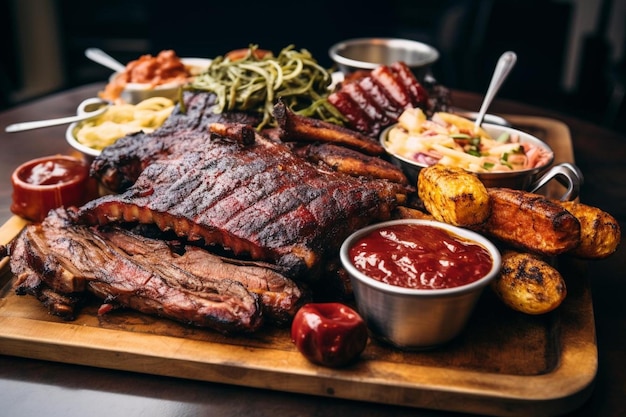 Un chef cocinando carne con salsa de barbacoa