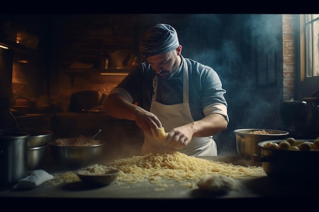 Un chef cocinando en la cocina.