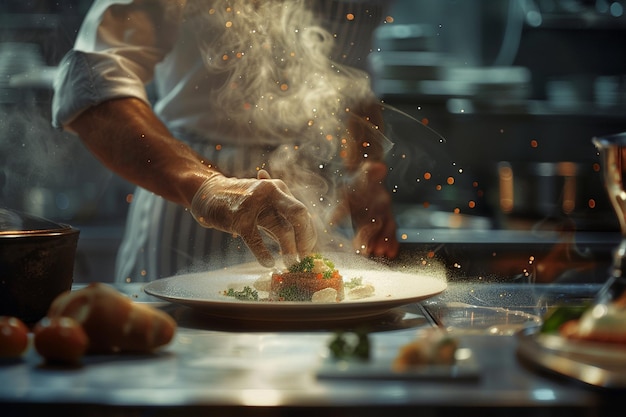 Foto un chef cocinando comida con un sombrero de chef