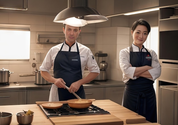 Chef cocinando en una hermosa cocina moderna IA generativa