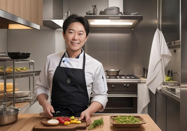 Chef cocinando en una hermosa cocina moderna IA generativa