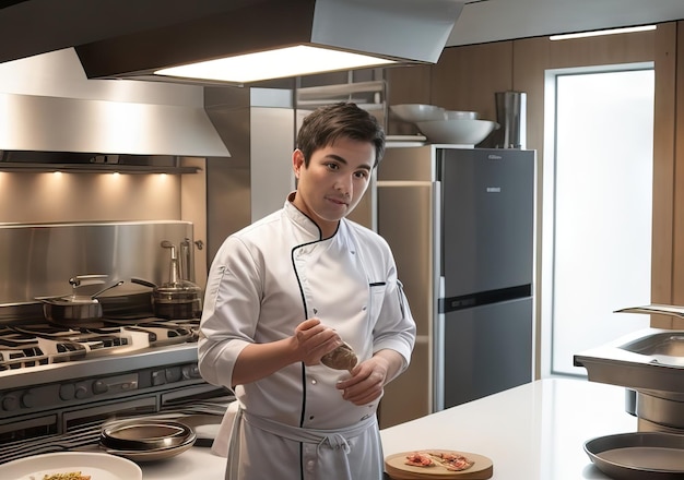 Chef cocinando en una hermosa cocina moderna IA generativa