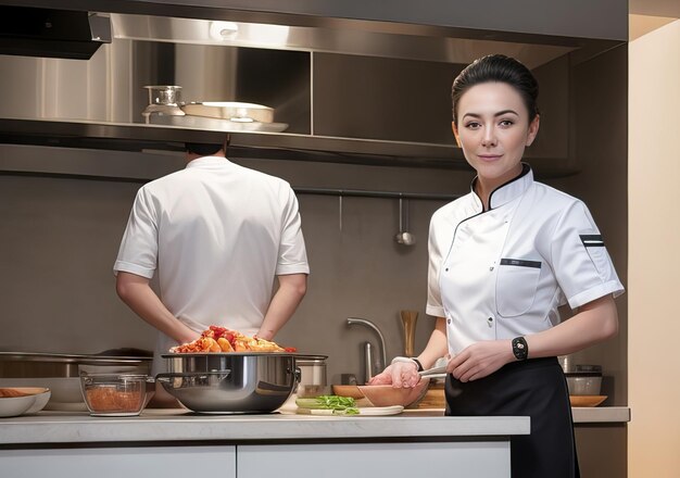 Chef cocinando en una hermosa cocina moderna IA generativa