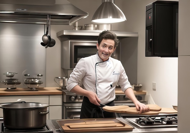 Chef cocinando en una hermosa cocina moderna IA generativa