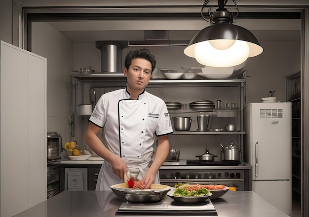 Chef cocinando en una hermosa cocina moderna IA generativa