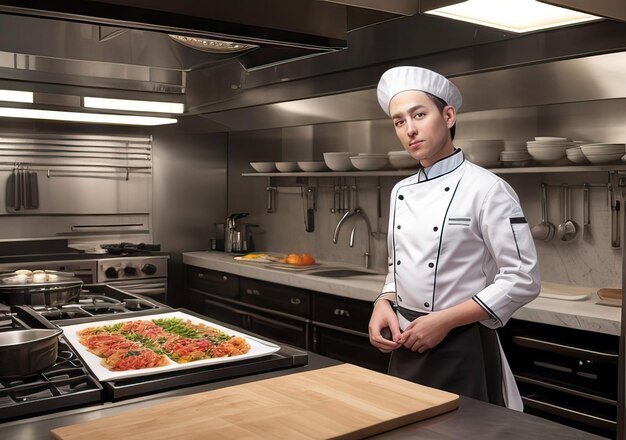 Chef cocinando en una hermosa cocina moderna IA generativa