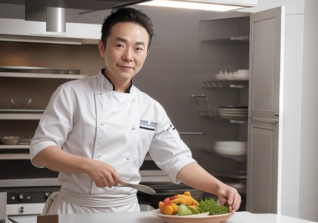 Chef cocinando en una hermosa cocina moderna IA generativa