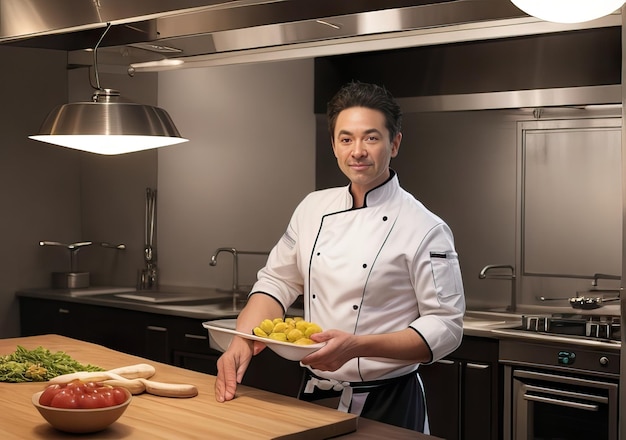 Chef cocinando en una hermosa cocina moderna IA generativa