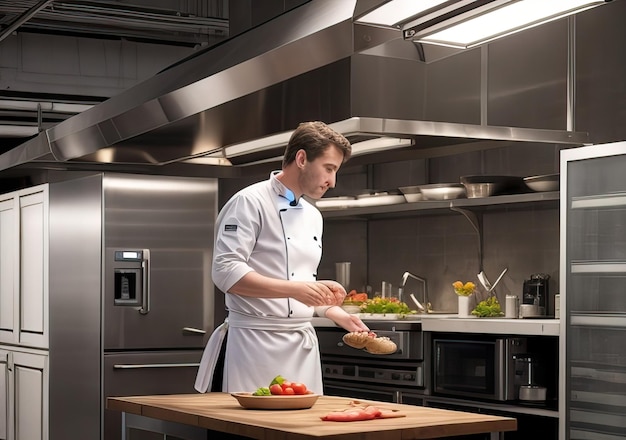 Chef cocinando en una hermosa cocina moderna IA generativa