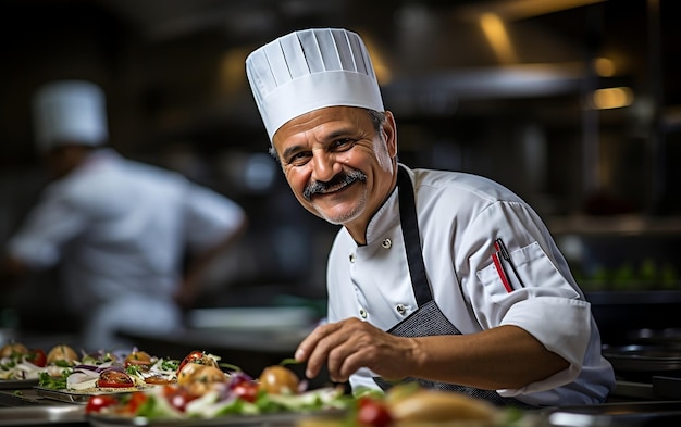 Chef cocinando platos en modo feliz IA generativa