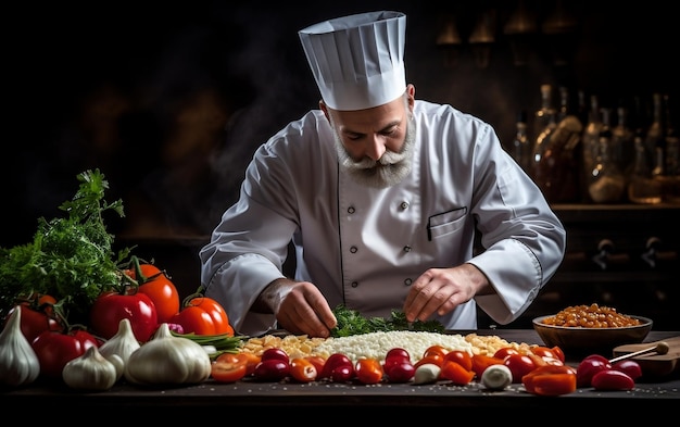 Chef cocinando platos en modo feliz IA generativa