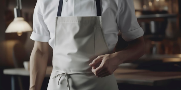 Chef com avental branco e camisa branca com utensílios de cozinha AI Genereted