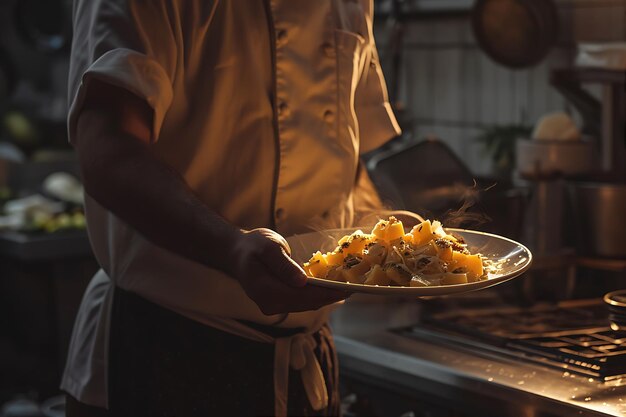 Foto chef com uma hipérbole em imagem fotorrealista