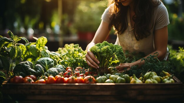 chef cosechando verduras frescas