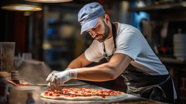 Chef cozinha pizza italiana na cozinha