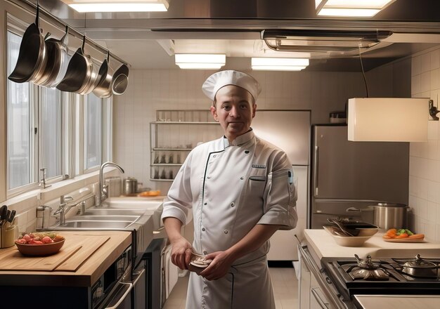 Chef cozinhando em uma bela cozinha moderna IA generativa