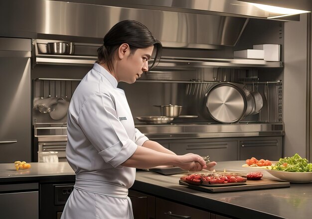 Chef cozinhando em uma linda cozinha moderna IA gerativa