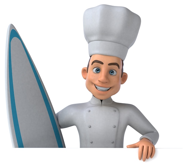 Chef de desenho animado 3d surfando