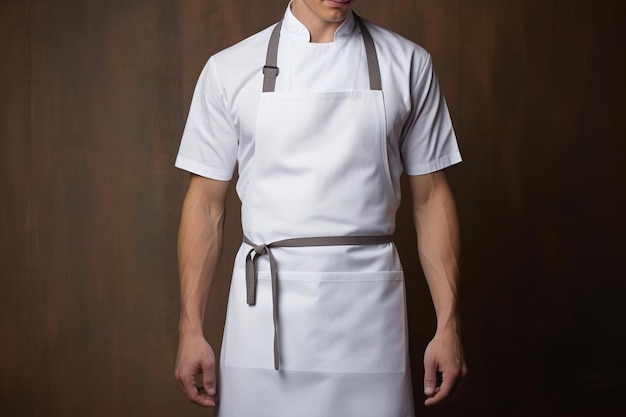 un chef con un delantal blanco con un cinturón que dice "chef".