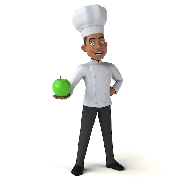 Chef divertido sosteniendo una manzana verde