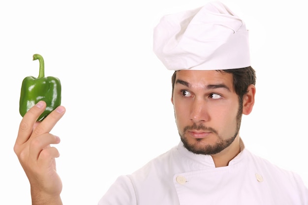 Chef e pimenta verde