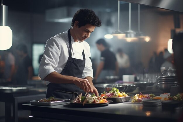 Foto chef em uma cozinha comercial pionately preparando um 00065 01