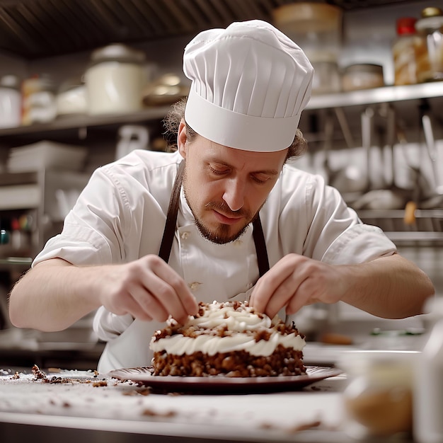 Chef está cocinando en una cocina.