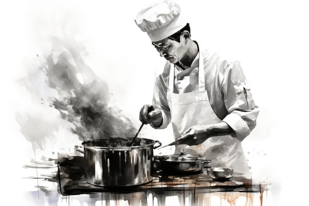 Chef está cocinando en una ilustración de sartén