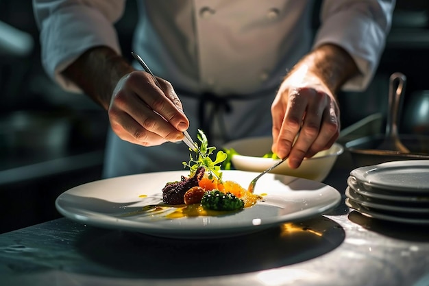 Un chef está poniendo algunos ingredientes