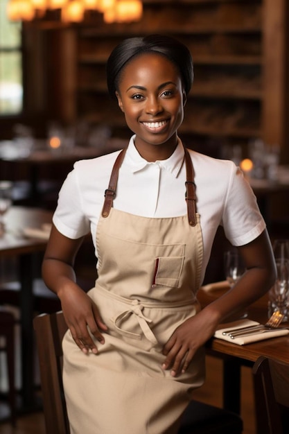 Chef feminino afro-americano jovem adulto pose confiante