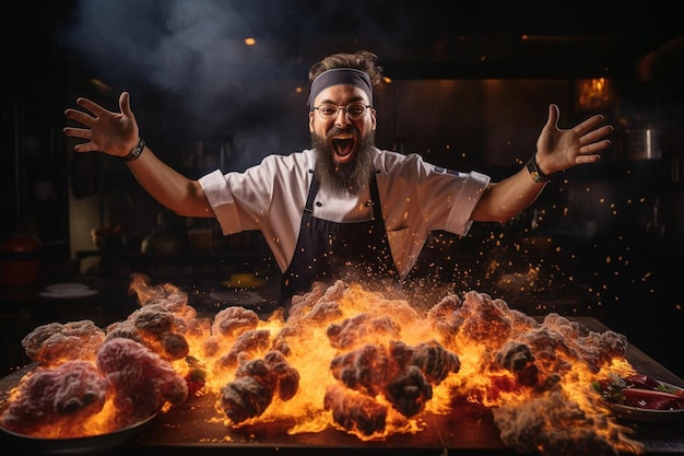 Chef Flipping BBQ Burgers melhor fotografia de churrasco