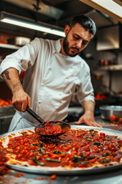 Foto el chef hace pizza ia generativa